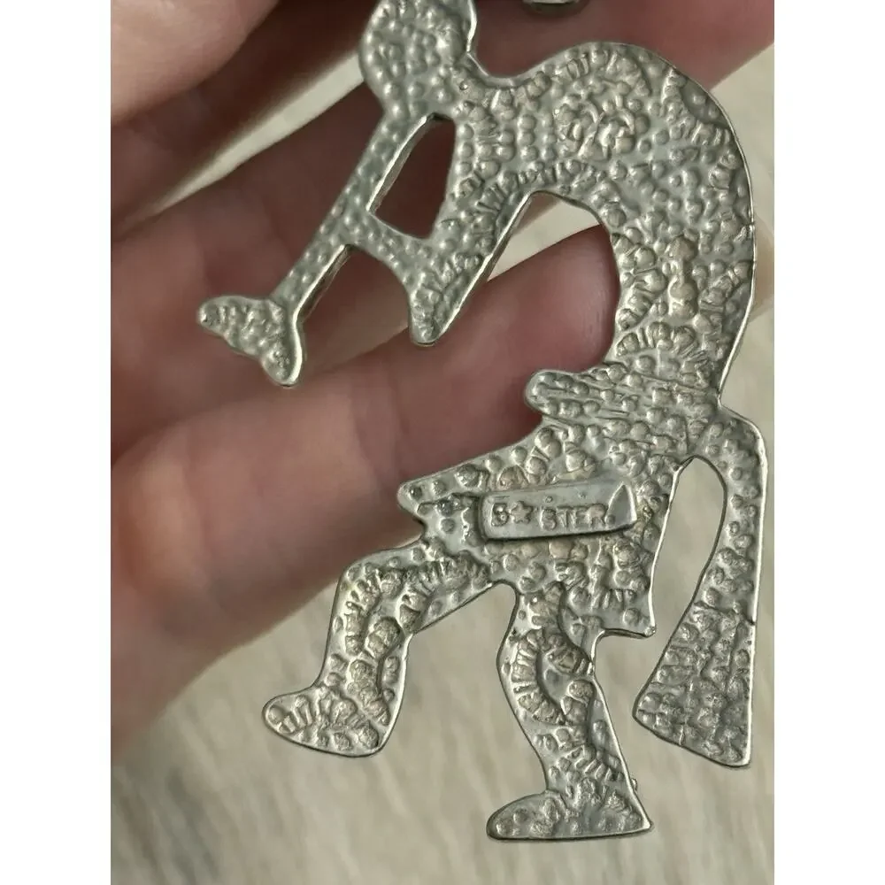 Native Sterling Silver Kokopelli Kachina Ceremonial Flute Dancer Pendant Signed